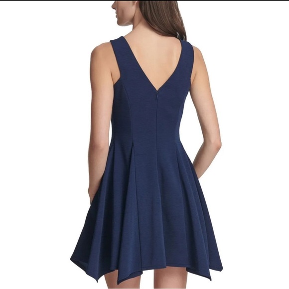 NWT KENSIE Women's Navy Ribbed Ottoman Pockets Fit & Flare Dress 6 - Picture 2 of 10